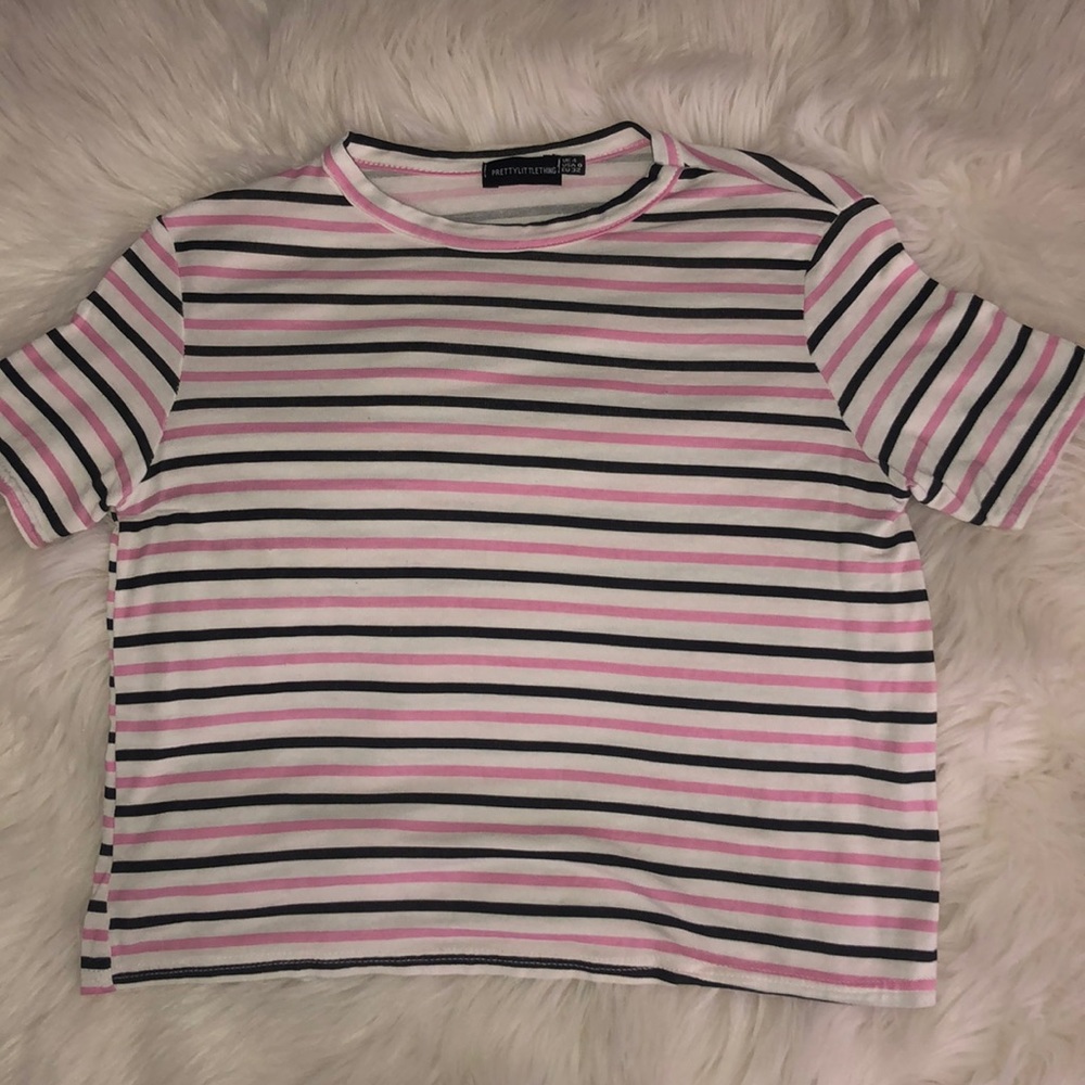 Pink and black stripe t-shirt